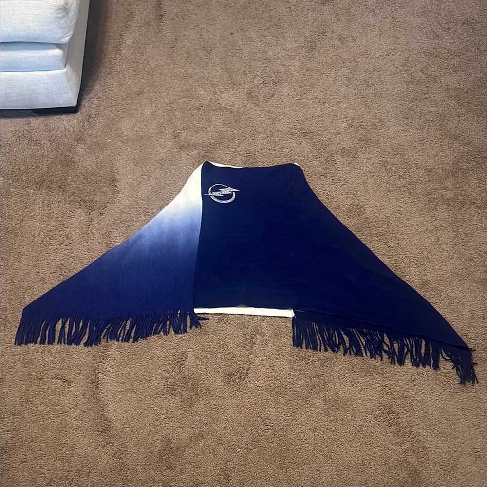 Elegant Blue and White Fringed Scarf